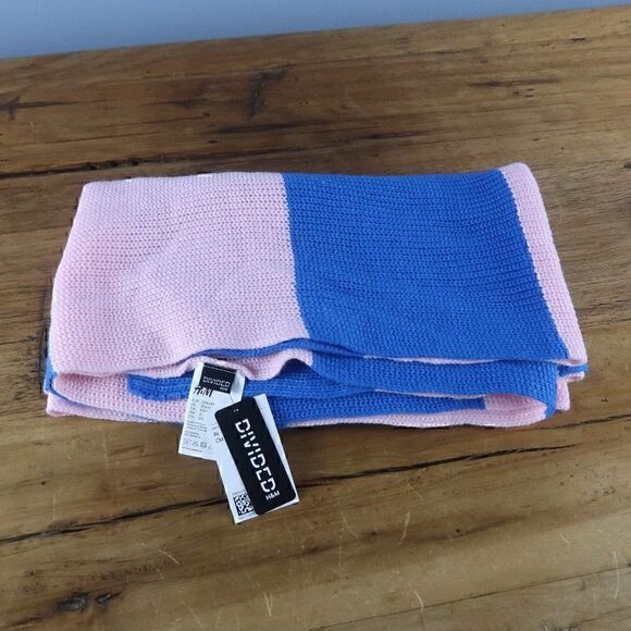 DIVIDED BY H&M PINK & BLUE COLORBLOCK KNIT SCARF 80" X 16" NWT - Picture 1 of 7